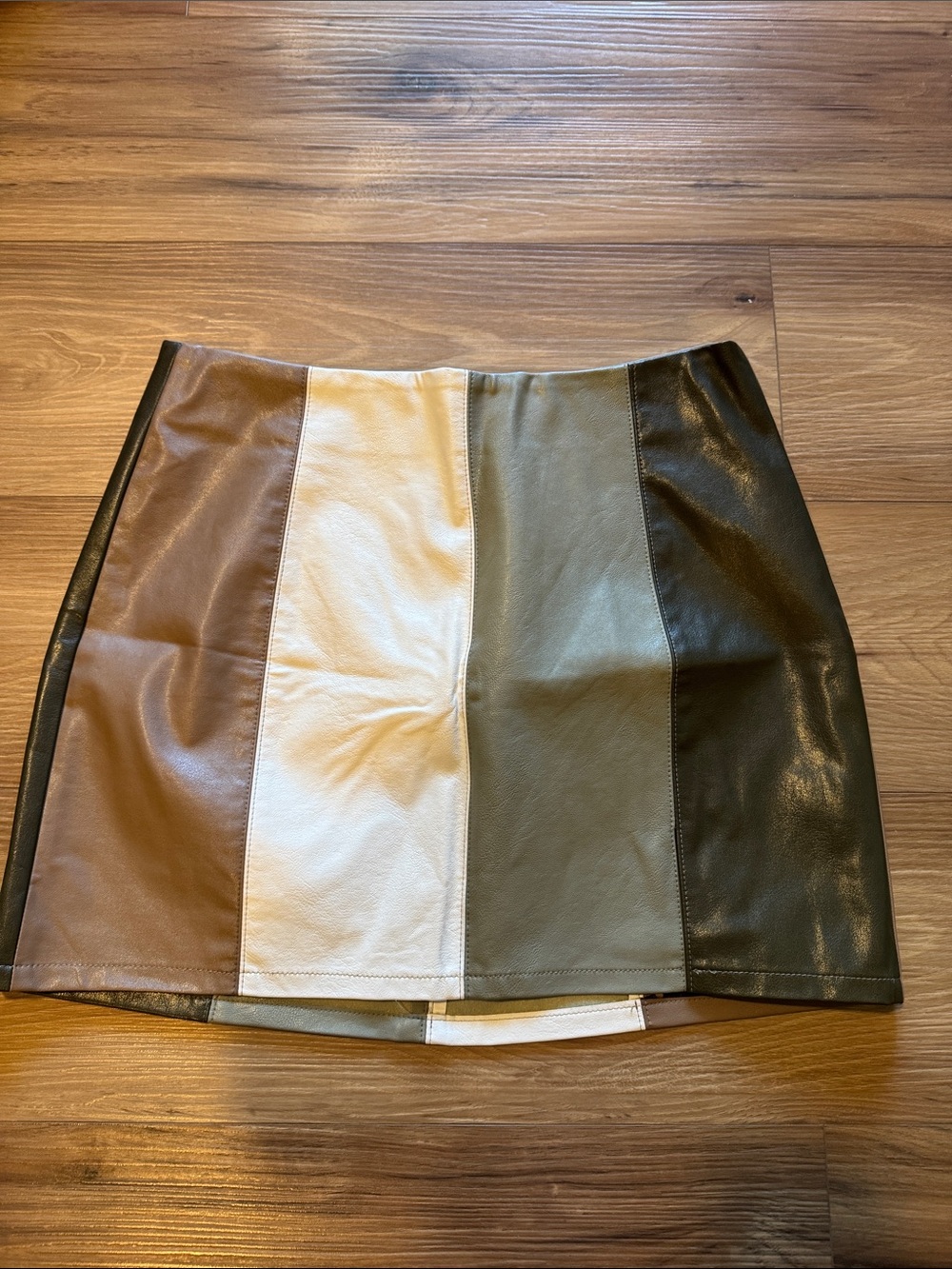 Le Lis Colorblock Faux Leather Mini Skirt in Brown, Cream, Olive, Black